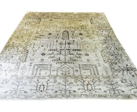 OUSHAK SARI SILK CARPET, 305cm x 250cm, all over stylised organic motif field in a silver finish.