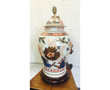 TABLE LAMP, converted from a Japanese Imari pattern vase, on hardwood stand, approx. 61cm H.