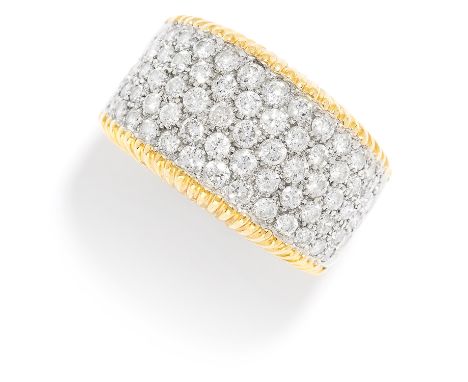 1.60 CARAT DIAMOND DRESS RING in 18ct yellow and white gold, the graduated band set with five rows of round cut diamonds tota