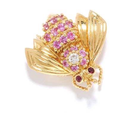 PINK SAPPHIRE, RUBY AND DIAMOND BEE BROOCH, TIFFANY &amp; CO in 18ct yellow gold, depicting a bee, set with round cut diamond