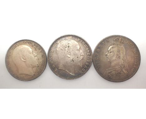 Victorian 1889 half crown, Edward VII one rupee and florin. P&amp;P Group 1 (£14+VAT for the first lot and £1+VAT for subsequ
