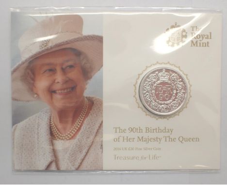 2016 £20 silver bullion, 90th Birthday Queen Elizabeth II coin. P&amp;P Group 1 (£14+VAT for the first lot and £1+VAT for sub