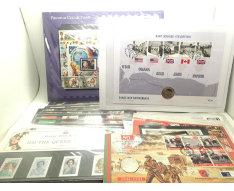 UK uncirculated coin set (2002), crown, 2019 D-Day commemorative £2 coin cover and mixed mint stamp sets. P&amp;P Group 2 (£1