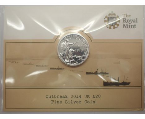2014 £20 silver bullion, First World War Outbreak. P&amp;P Group 1 (£14+VAT for the first lot and £1+VAT for subsequent lots)