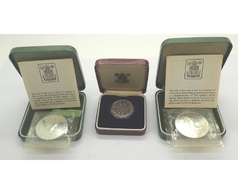 Two boxed silver proof 1972 coins and a 1973 50p (3). P&amp;P Group 1 (£14+VAT for the first lot and £1+VAT for subsequent lo