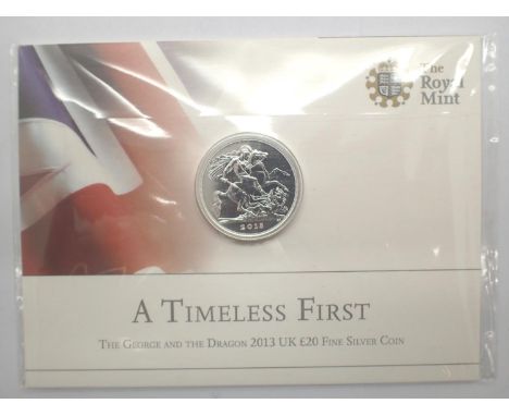 2013 £20 silver bullion, First Ever £20 coin. P&amp;P Group 1 (£14+VAT for the first lot and £1+VAT for subsequent lots) 