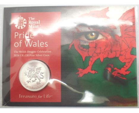 2016 £20 silver Bullion, Welsh Dragon coin. P&amp;P Group 1 (£14+VAT for the first lot and £1+VAT for subsequent lots) 