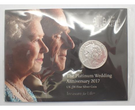 2017 £20 silver bullion, Platinum Wedding. P&amp;P Group 1 (£14+VAT for the first lot and £1+VAT for subsequent lots) 