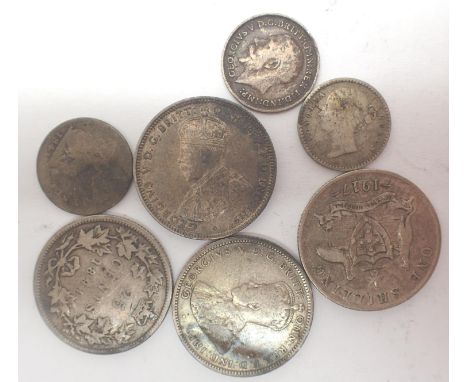 Seven mixed world silver coins including South Africa. P&amp;P Group 1 (£14+VAT for the first lot and £1+VAT for subsequent l