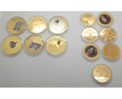 Modern gold plated commemorative coins and tokens with certificates. P&amp;P Group 2 (£18+VAT for the first lot and £3+VAT fo