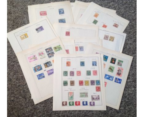 British commonwealth stamp collection. 150+ stamps on loose album pages. Includes Australia, Pakistan, South Africa and more.