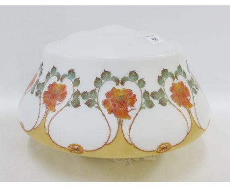 Opaque glass ceiling light shade with floral pattern, approx 40cm diameter 