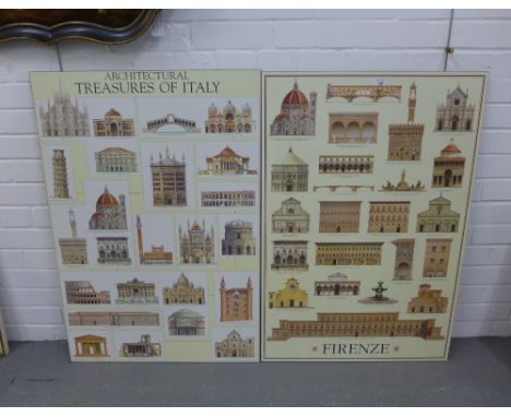 The Architectural Treasures of Italy and Firenze, two printed boards, 63 x 94cm (2)  