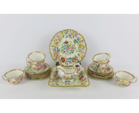 Hammersley &amp; Co floral patterned teaset comprising six cups, six saucers, six side plates, two serving plates and a milk 
