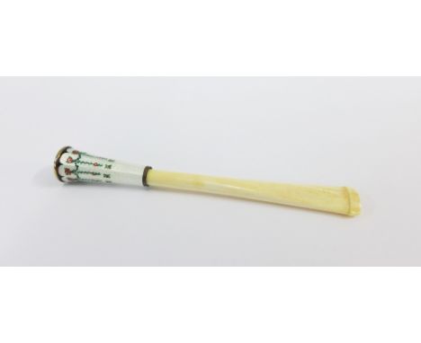 Enamel and ivory cheroot, in fitted case,  11cm long 