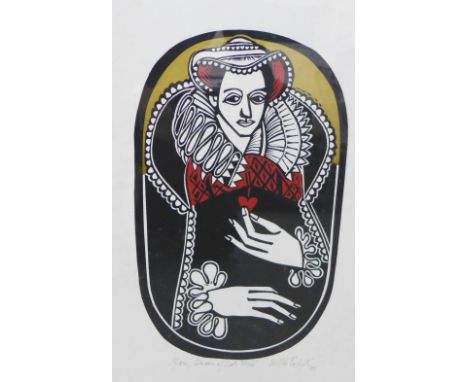 Willie Rodger (Scottish 1930 - 2015)  Mary Queen of Scots,  Coloured screenprint, No 32/100,  signed and dated '75,  in glaze