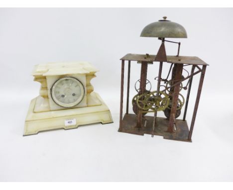 French white hardstone mantle clock  together with a clock movement (2) 
