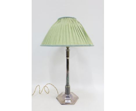 Early 20th century Epns table lamp base and shade, height excluding fitting 36cm high 