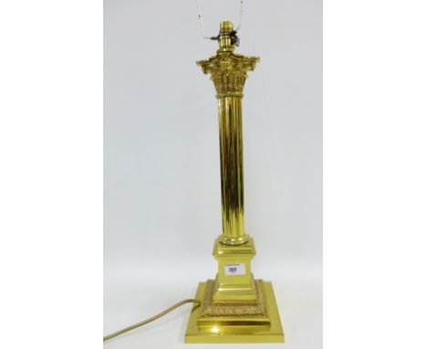 Brass Corinthian column table lamp bases and shade, height excluding fitting 50cm