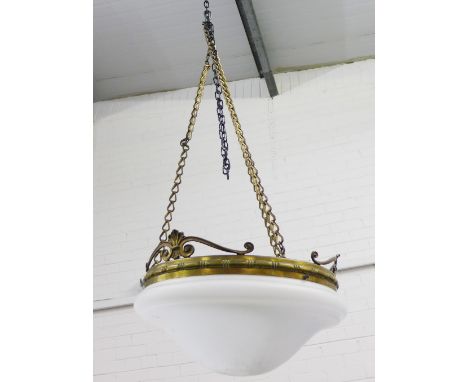 Early 20th century brass and white opaque glass ceiling light