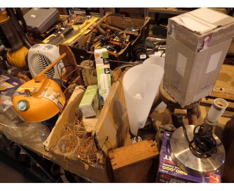 Collection of mixed items including camping equipment light shades etc  CONDITION REPORT: All electrical items in this lot ha