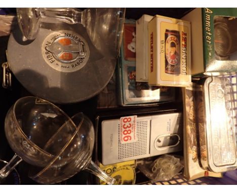 Tray of mixed items including stamps rolls razor tea cards cub leader hat recorder etc 
