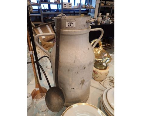 Large galvanised metal cream churn with ladle H: 90 cm