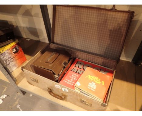 Vintage suitcase with LPs and singles including T Rex Rock Anthems etc 