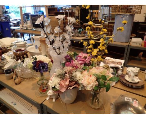 Collection of mixed glass artficail flowers and a colour changing lamp 