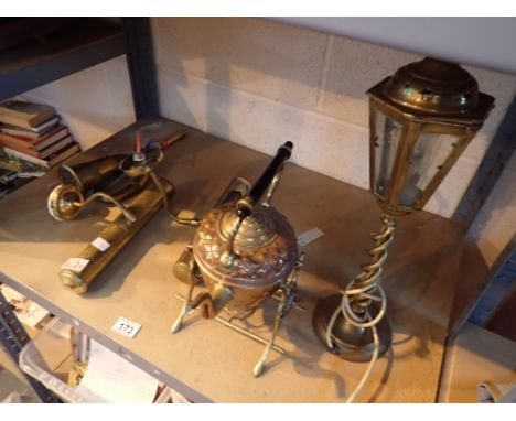 Shelf of mixed metalware