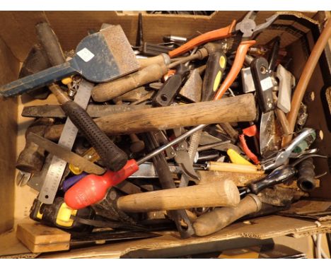 Box of tools including handtools and garden tools 