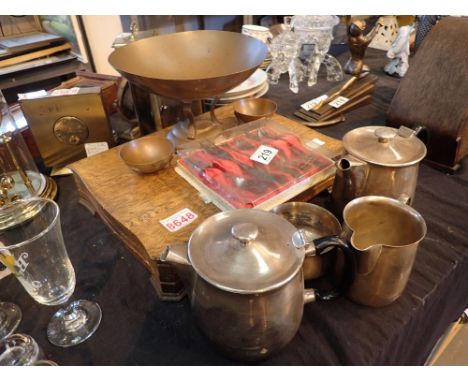 Vintage cased part cutlery set plated tea ware and footed copper bowls 