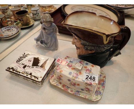 Nao girl and puppy Royal Doulton figural jug Grimwade butter dish and Greys trinket dish 