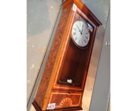 Modern period style simulated marquetry inlaid burr walnut wall clock by London Clock Co