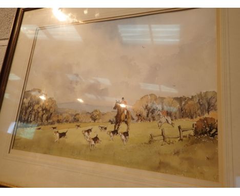 PETER GREENE ( Northwich artist ) watercolour on paper of hunting scene 24 x 17 cm 