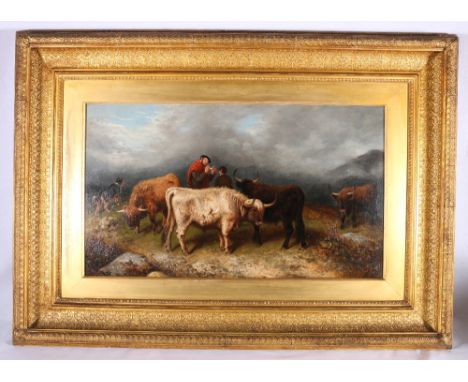 ASTER RICHARD CHILTON CORBOULD (1812-1882)&nbsp;Scotsman lighting his pipe and Highland cattle&nbsp;Signed oil on canvas 35cm