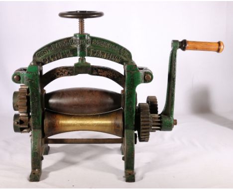 Antique cobblers leather roller mangle by Gustav Rafflenbeul Schwelm, 50cm tall 