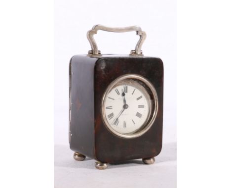 Art Nouveau period tortoiseshell and silver cased travel clock, the hinges by William Comyns & Sons London 1914, 11cm tall Co