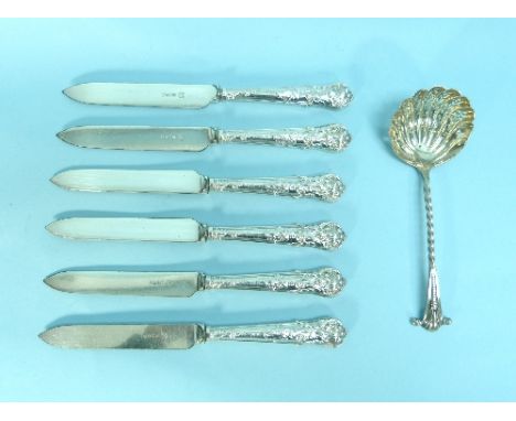 A Victorian silver Sifter Spoon, hallmarked London, 1889, the pierced shell-shaped bowl with spiral twist shaft and scroll ha