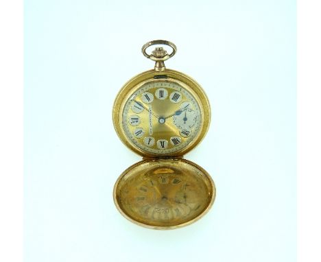 A 14ct gold 'Jack Watch Factory' hunter Pocket Watch, the dial with Roman numerals and subsidiary seconds dial, the case with