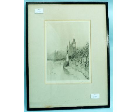 Arthur J. F. Bond (British, b.1888) Big Ben, Westminster etching, signed in pencil 10in x 7in (25.5cm x 18cm), framed. Proven