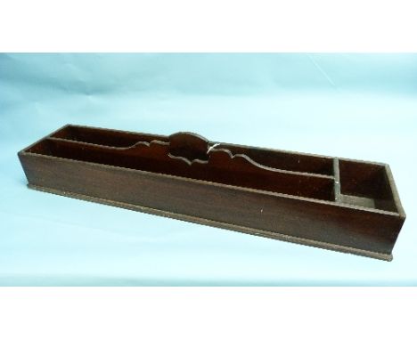 A Georgian mahogany Pipe Tray, made to accommodate Church Warden's clay pipes, of three-section rectangular form with pierced