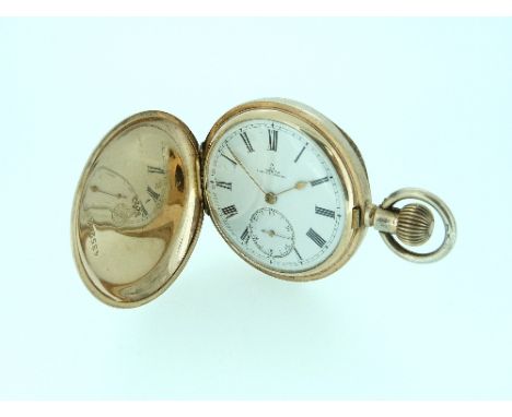 An Omaga silver-gilt hunter Pocket Watch, the white dial with black Roman numerals and subsidiary seconds dial, signed 'Omega