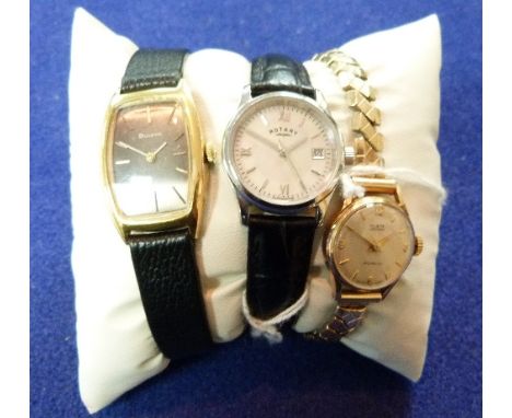 A Rotary lady's Wristwatch, with presentation box, together with two other lady's wristwatches, a Bulova and K.& D. London In