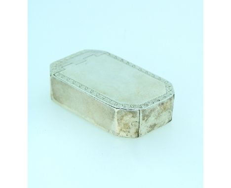 A George III silver Snuff Box, by George Burrows, of canted rectangular form with decorative border, the hinged lid enclosing