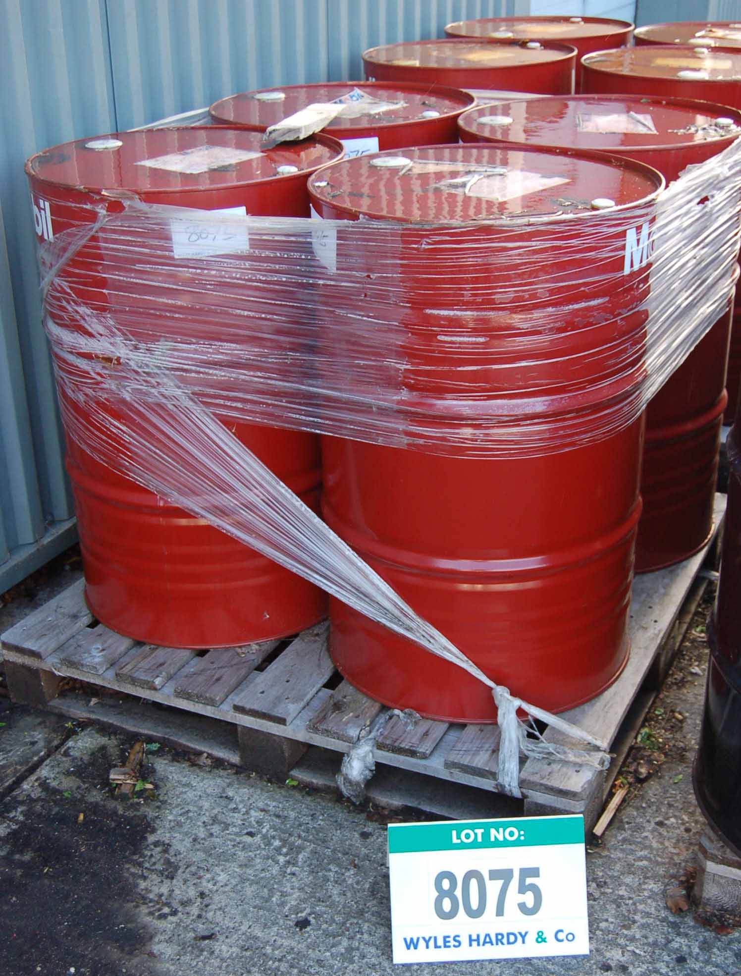 Four MOBIL DTE 25 208Litre/45Gallon Drums of Hydraulic Oil on a