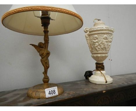 A cherub table lamp and a lamp base