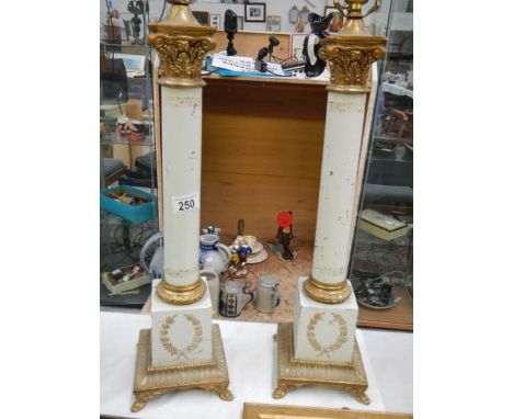 A pair of corinthian column table lamp bases