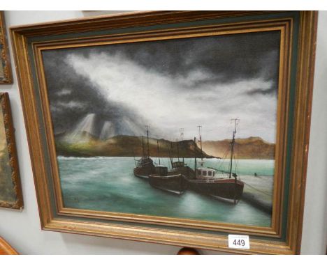 An oil on canvas seascape initialled M N
