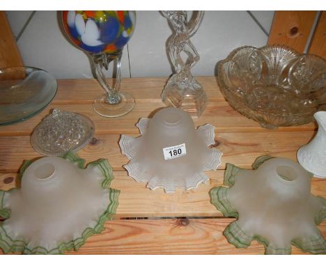 A mixed lot of glass including lamp shades